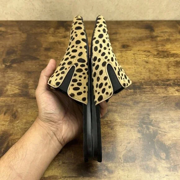 Jenni Kayne Cheetah Print Mules Size 39 Pony Hair Slip On Pointed Toe Flats - Picture 8 of 16